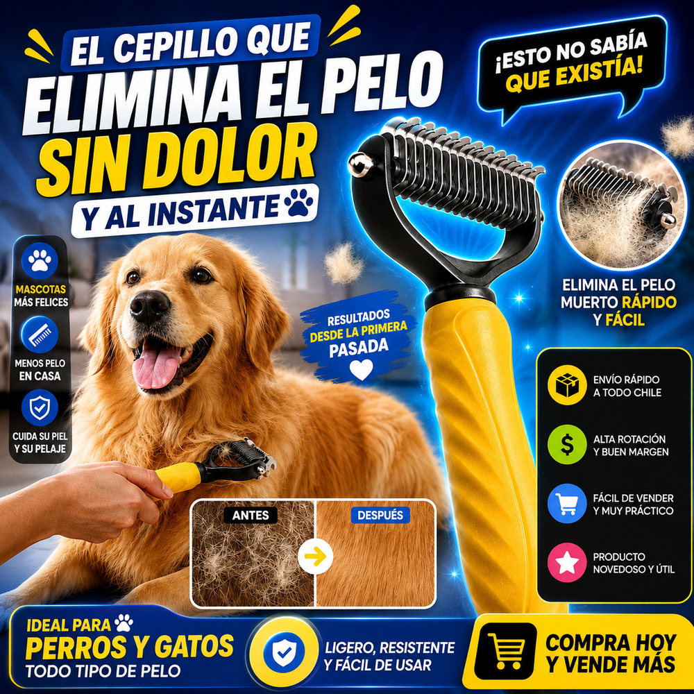 Cepillo Profesional para Cuidado de Mascotas - antes y después